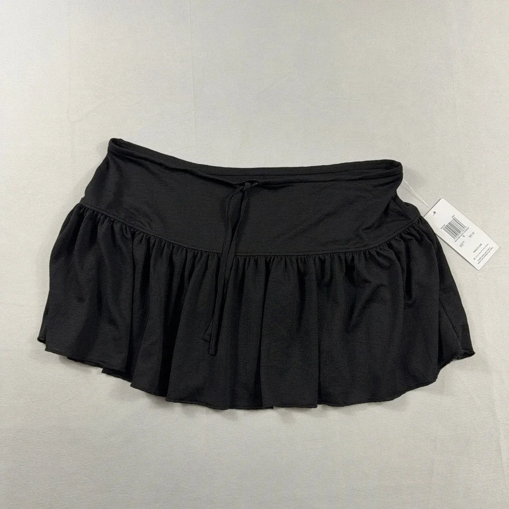 Hurley Solid Mini Skirt Coverup Black Ruffle Beach Swimwear Women Size S NWT‎